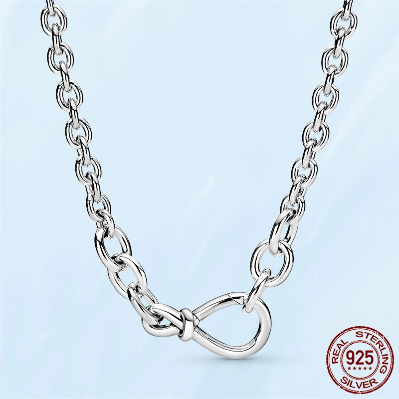 Silver Chunky Infinity Knot Chain Necklace for Women