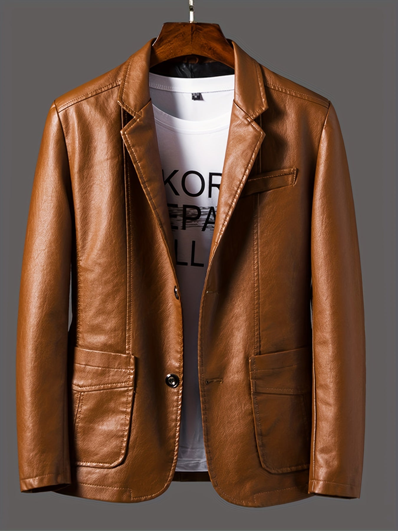 Men's Leather Lapel Zipper Up Jacket for Autumn Winter Wear