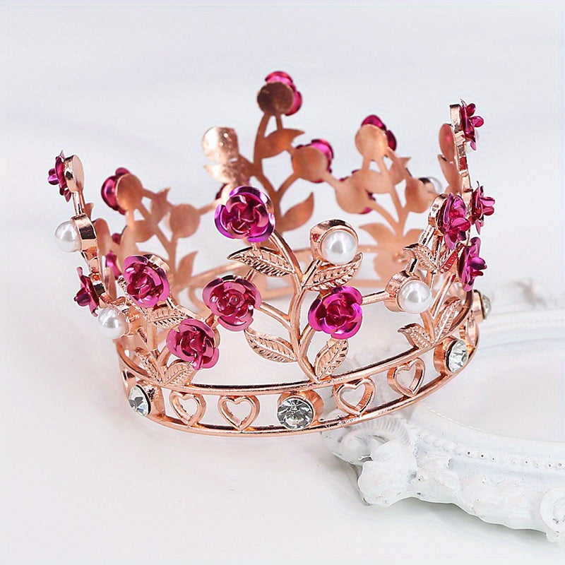 Children's Alloy Round Leaf Rose Flower Crown Headdress