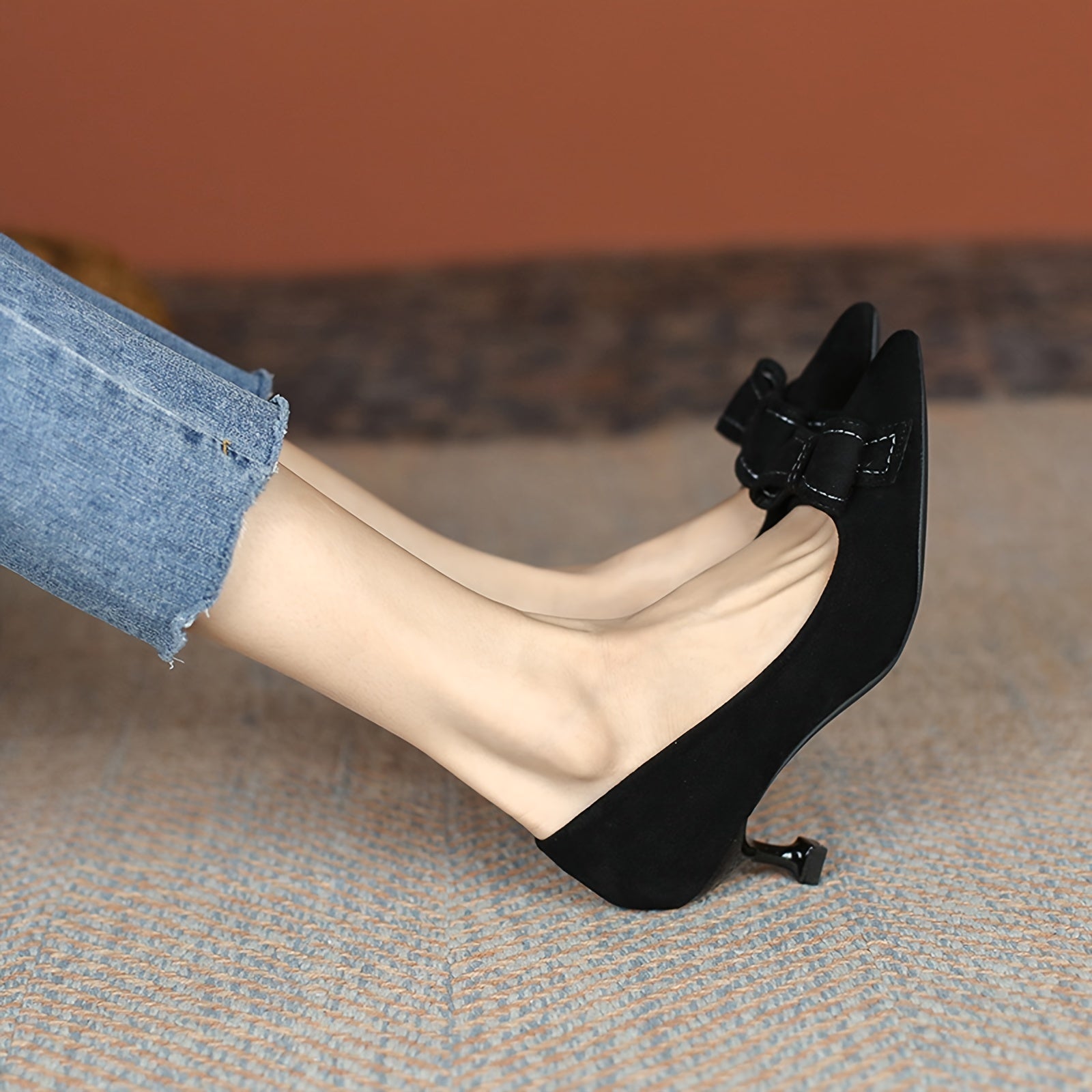 Women's Pointed Toe Bowknot Kitten Heels Party Pumps