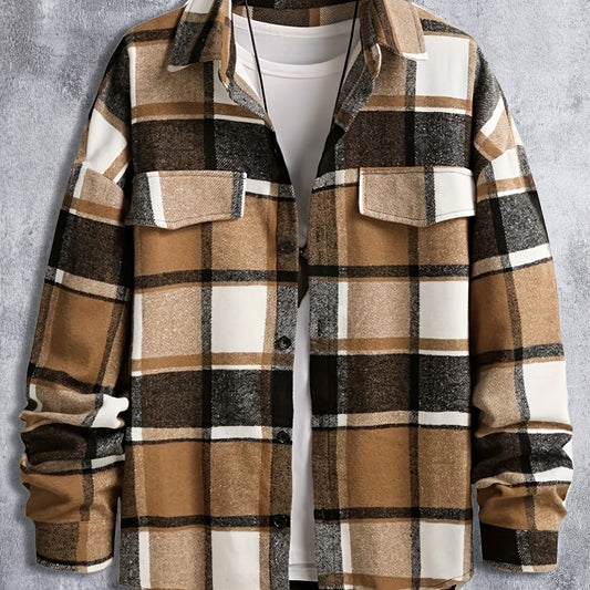 Plaid Shirt Men's Casual Button Up Long Sleeve Shirt Jacket