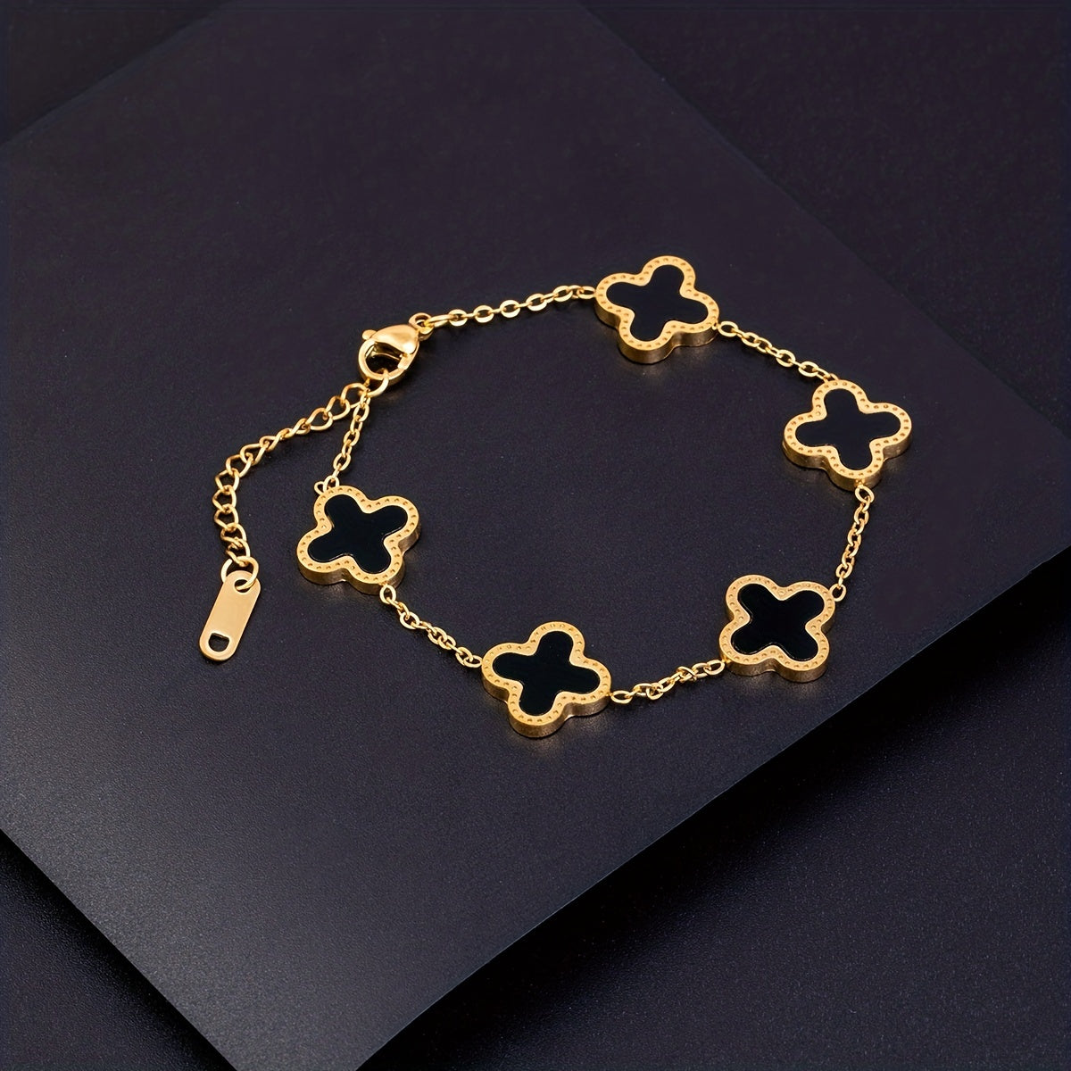 Lucky Clover Flower Pendant Necklace Gold Stainless Steel Adjustable Chain