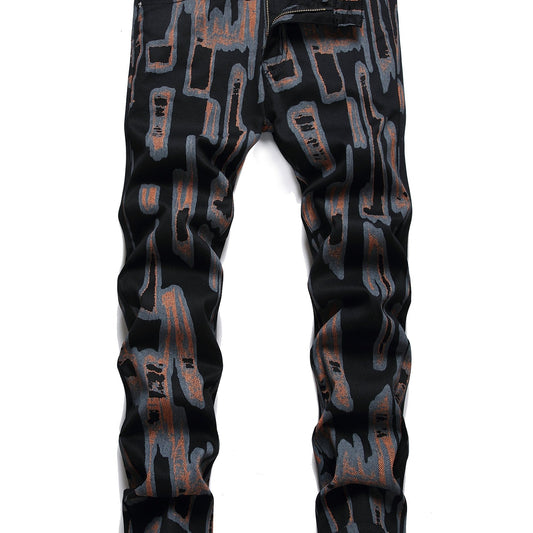 Men's Casual Letter Print Slim Fit Jeans