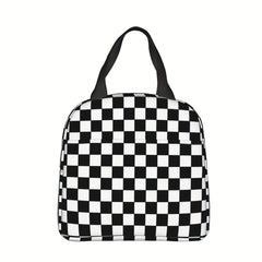 Chessboard & Plaid Print Insulated Lunch Bag