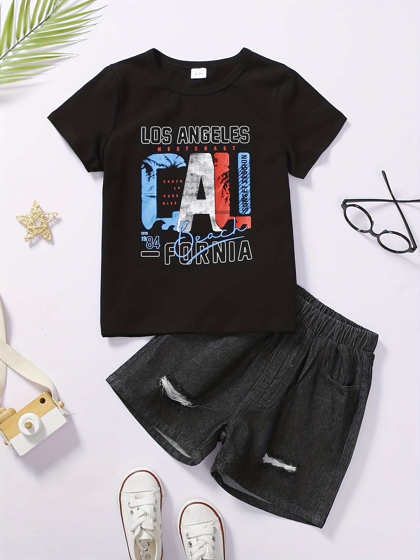 Alphabet T shirt & Denim Shorts Set for Boys Kids Summer Clothes