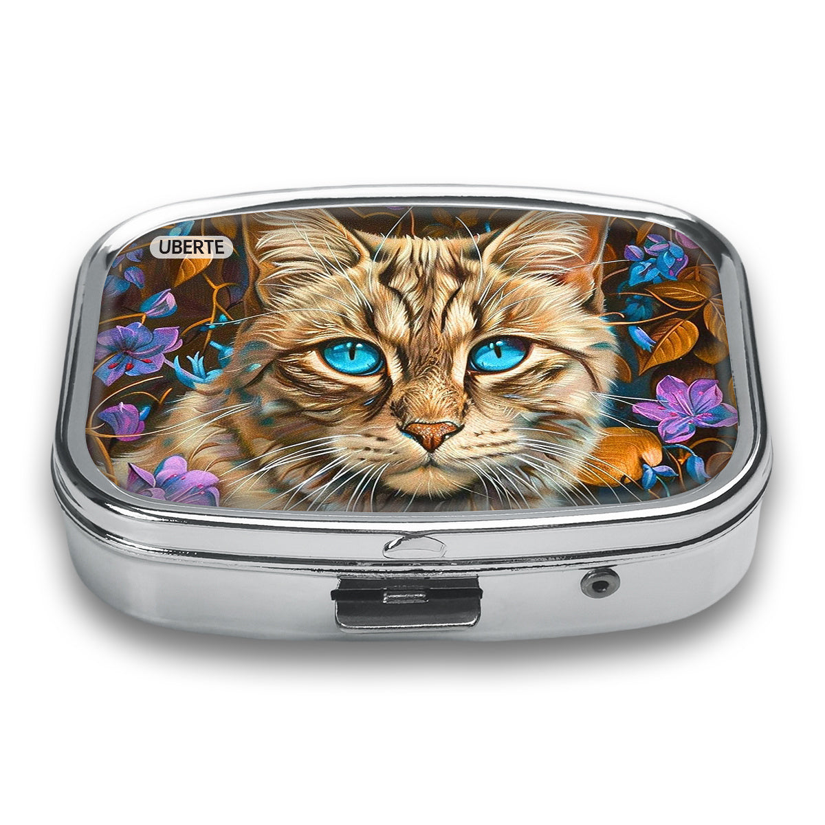 Cat Eyes Pillbox with Leaf Pattern, Unique Gift for Family