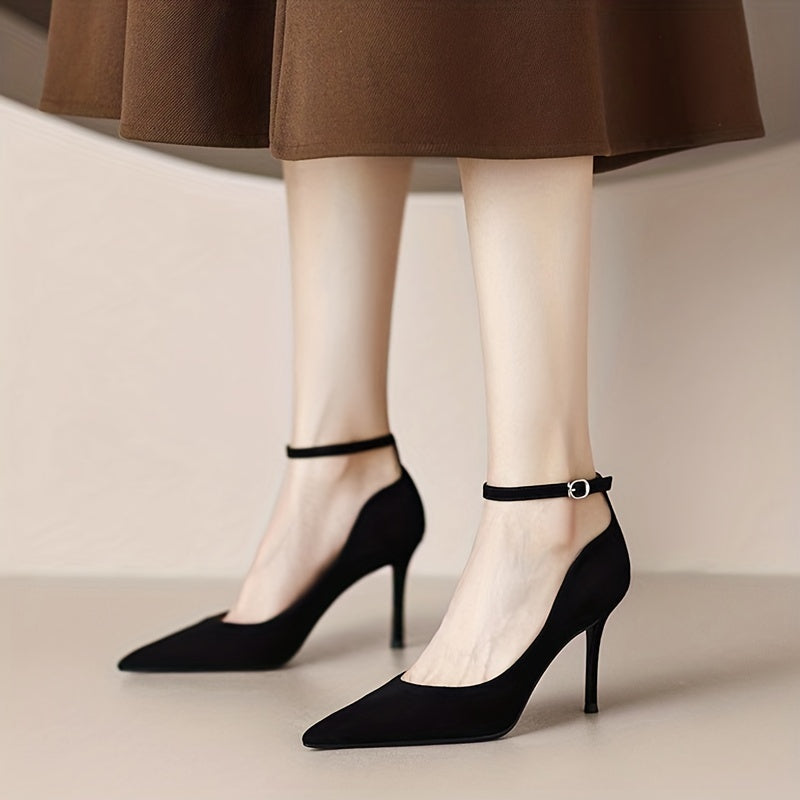 Women's Solid Stiletto Pumps Buckle Strap Heels