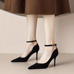 Women's Solid Stiletto Pumps Buckle Strap Heels
