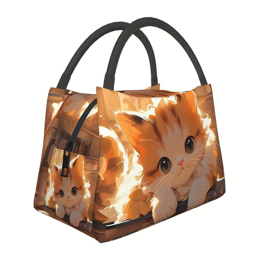Cat Pattern Insulated Lunch Bag Portable for School Office Picnics