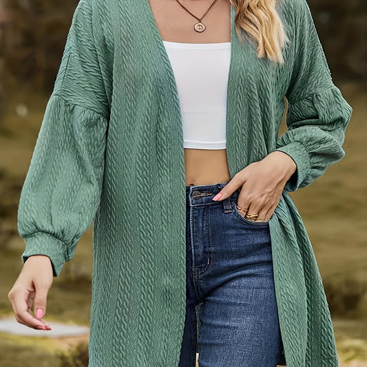 Solid Knitted Long Sleeve Open Front Cardigan
