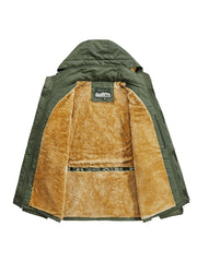 Men's Cargo Jacket Warm Coats Fleece Lined Military Jackets with Hood