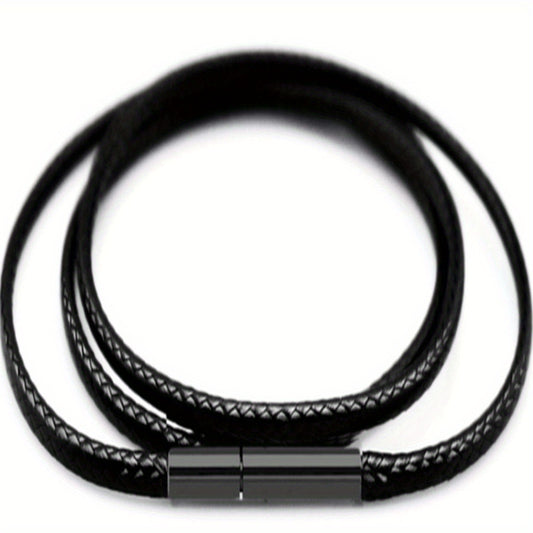 Men's 3mm Wax Leather Cord Necklace with Stainless Steel Buckle