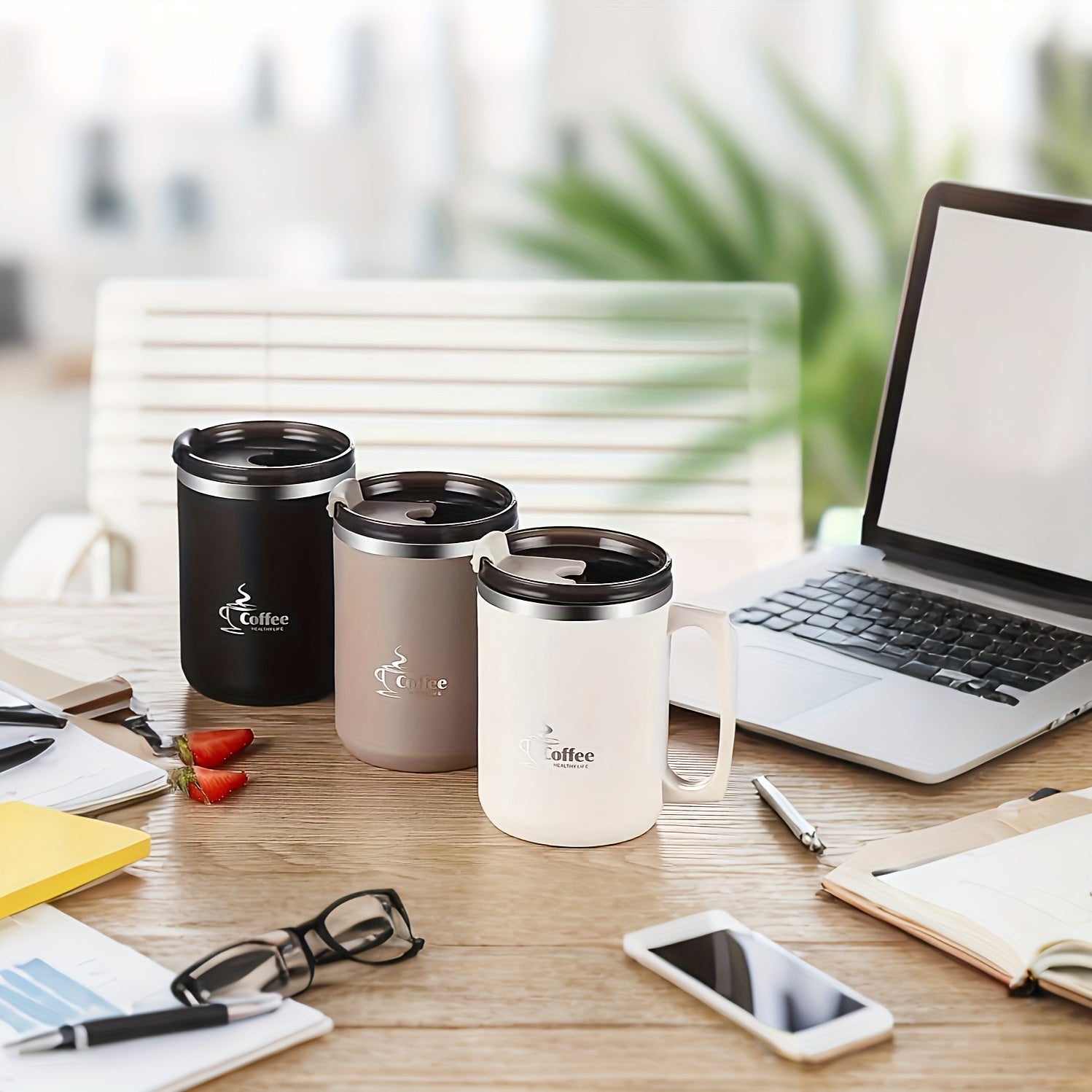 Double Layer Mug with Lid Coffee Cup Milk Cup Water Cup for Office Bedroom Study