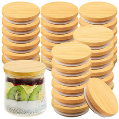 10pcs Reusable Bamboo Oui Lids with Silicone Sealing Rings for Oui Yogurt Jars