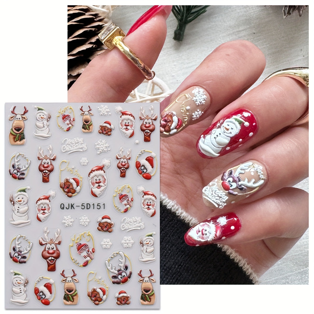 Christmas Nail Stickers 3 Packs - Reindeer Santa Snowflake & Snowman Designs