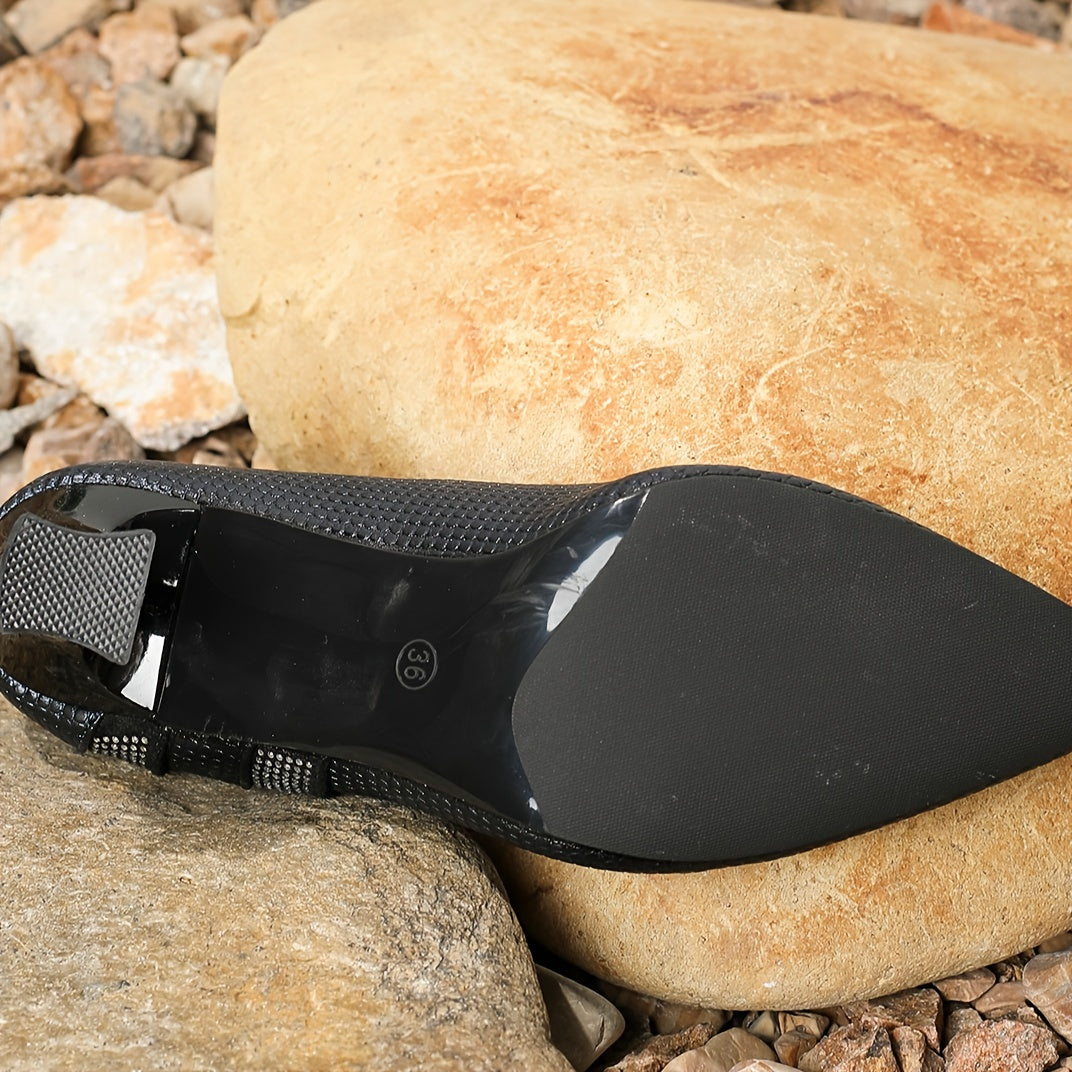 Women's Rhinestone Slip On Chunky Heels Dress Pumps