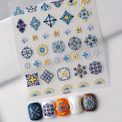 5D Embossed Flower Nail Art Stickers Bohemian Style Nail Art Decals