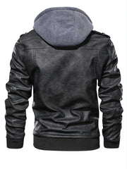 Men's PU Leather Hooded Zipper Jackets with Pockets