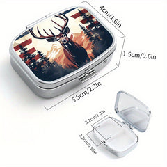 National Flag Elk Pattern Printed Square Medicine Box Two Compartment Pill Box