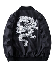 Men's Dragon Printed Baseball Collar Jacket