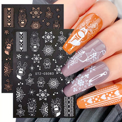 2pcs Christmas Nail Art Stickers Rose Golden & Snowflakes Gingerbread