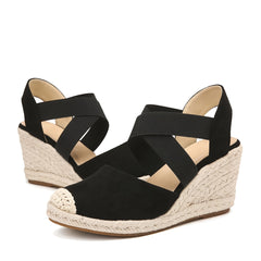 Women's Closed Toe Espadrilles Wedge Sandals Comfortable Slip-On Heels