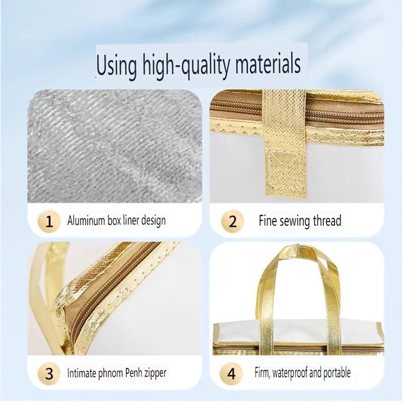 Golden Insulated Lunch Bag Portable Reusable Leak Proof