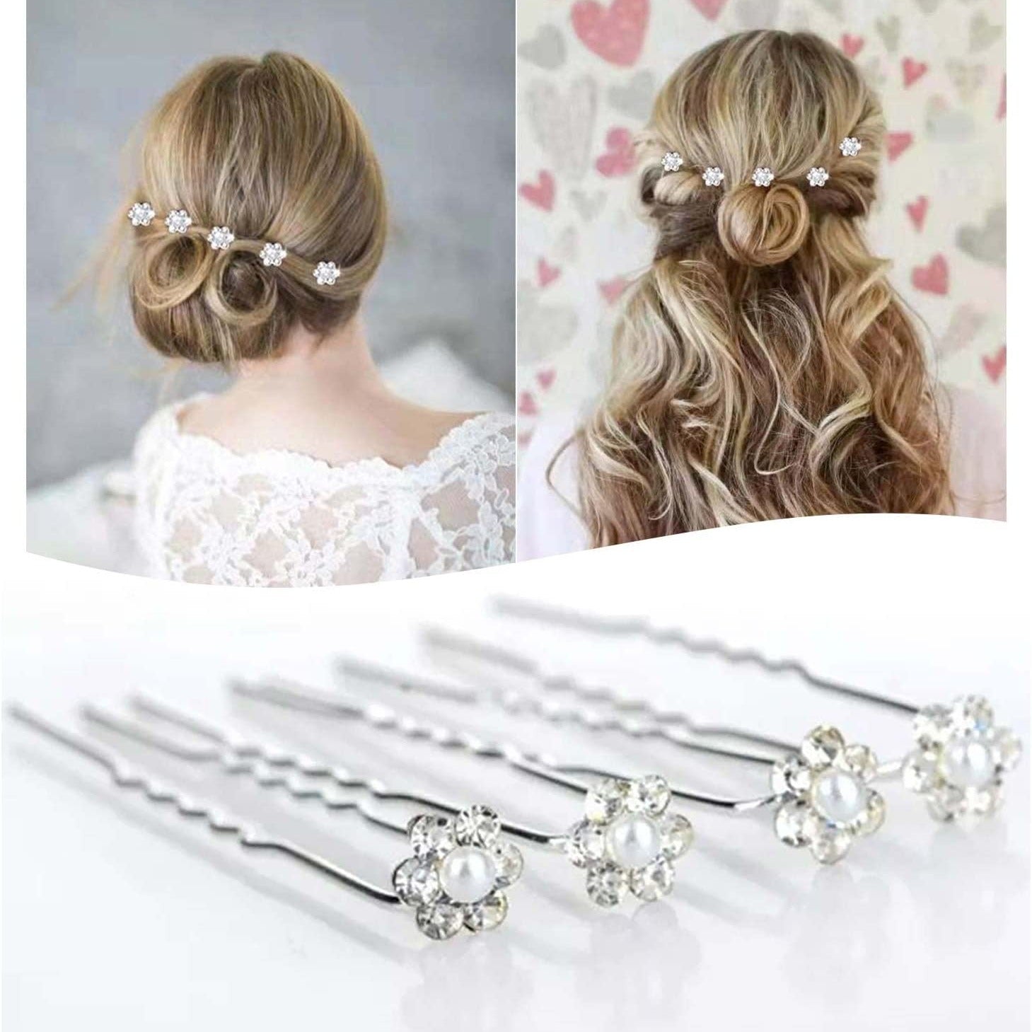 20pcs Bridal Flower Crystal Hair Pins Clips Wedding Pearl Hair Pins