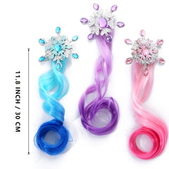 Colorful Braided Curly Wig Hairpin Ice Snow Snowflake Princess Ponytail Hairpin