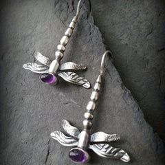 Vintage Dragonfly Stud Earrings with Oval Synthetic Gems for Party