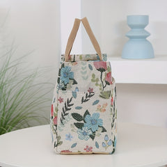 Vintage Floral & Letter Print Lunch Tote, Large Capacity