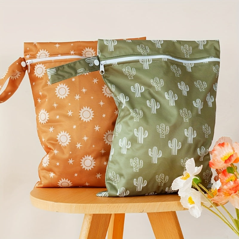 2pcs Reusable Diaper Bags Cactus & Sun Floral Designs Durable Polyester Pouches