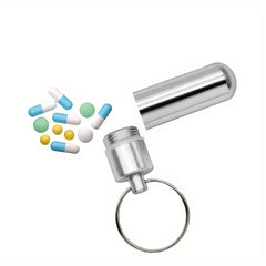 Stainless Steel Waterproof Pill Case Keychain - Outdoor Travel Camping Holder