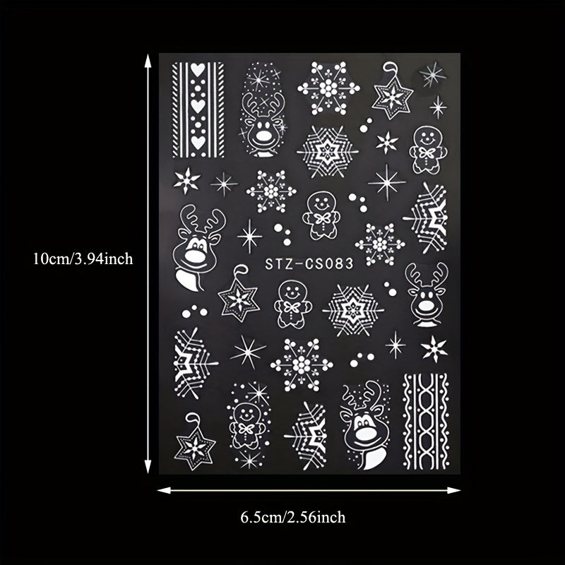 Christmas Nail Art Decals Winter Snowflake Reindeer Gingerbread Man Glitter