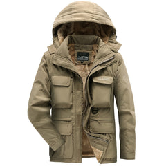 Men's Cargo Jacket Warm Coats Fleece Lined Military Jackets Cotton