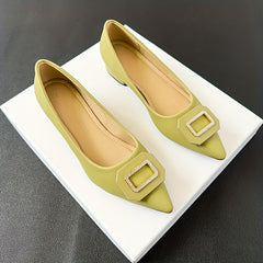 Women's Pointed Toe Low Heels Slip On Buckle Decor Chunky Heels