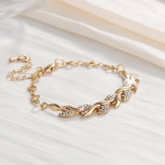 Copper Bangle Bracelet with Zircon Inlay 18K Plated