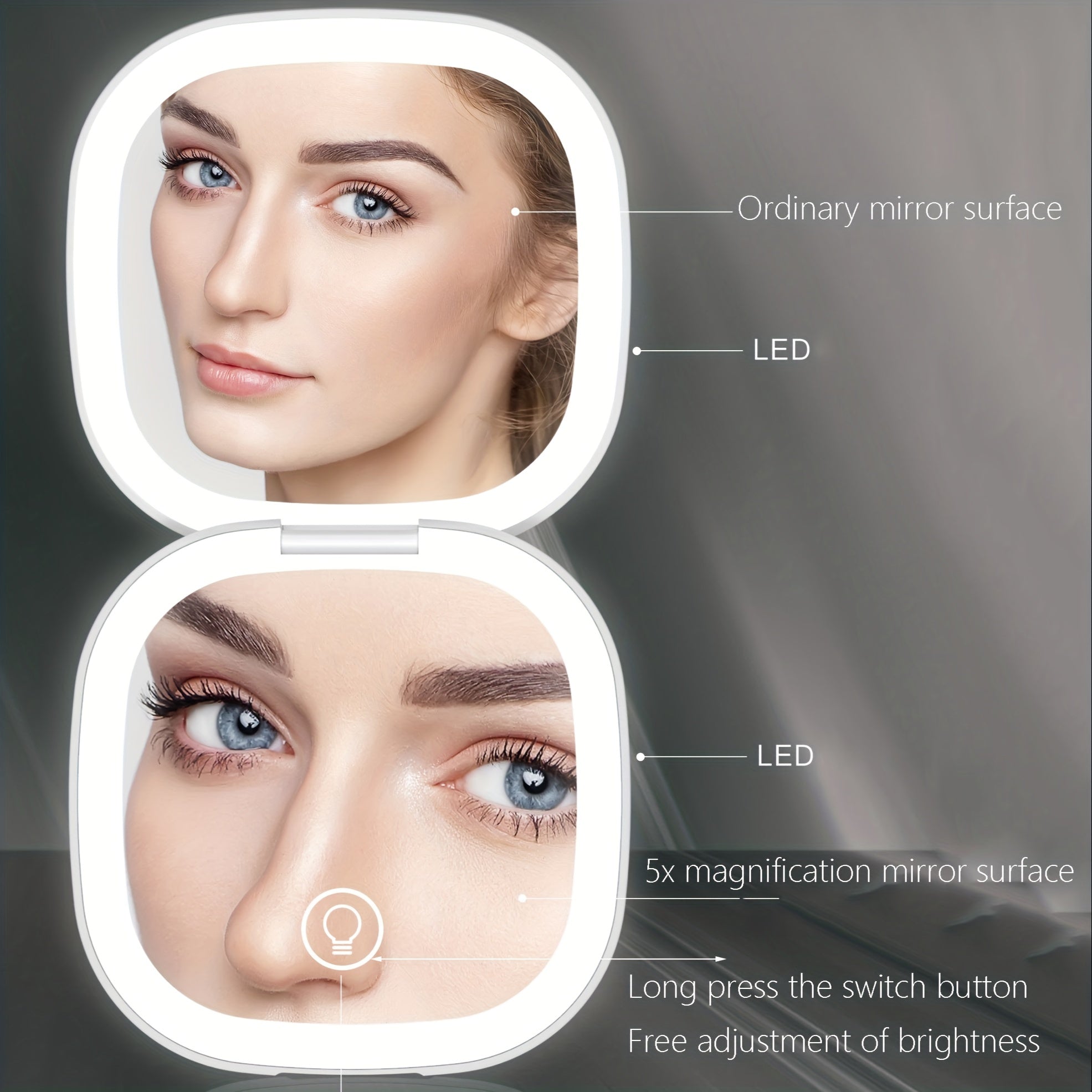 LED Compact Mirror 1x & 5x Magnification Touch Control Portable Mini Pocket