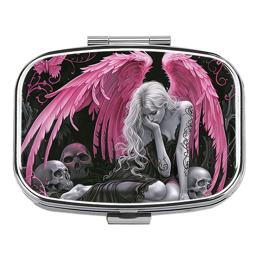 Angel Winged Girl 2 Compartment Case Portable Metal Medicine Box