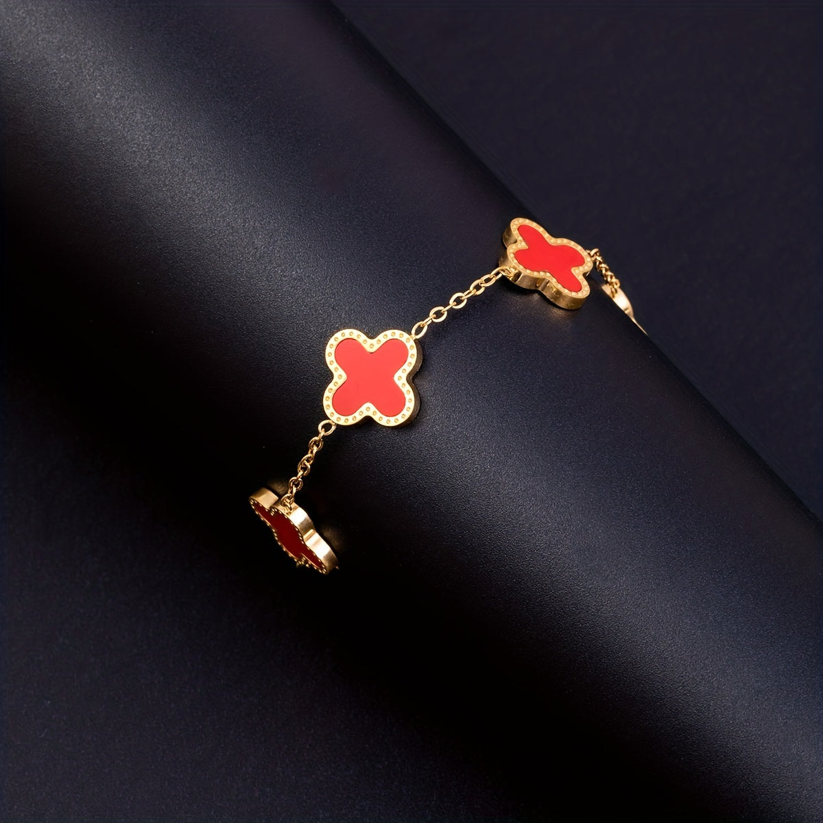 Lucky Clover Flower Pendant Necklace Gold Stainless Steel Adjustable Chain