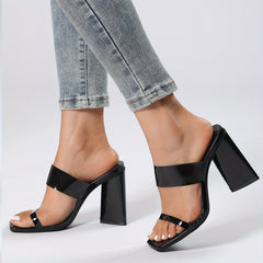 Women's Block Heeled Sandals Square Toe Double Strap Heels