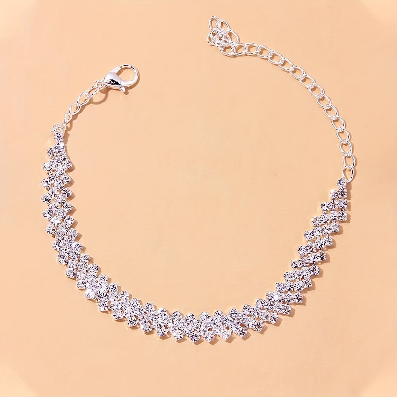 Rhinestone Beaded Tennis Chain Anklet Elastic Beach Ankle Bracelet