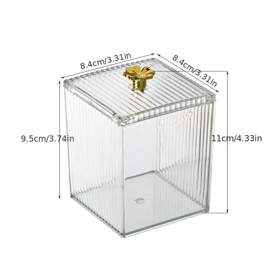 Acrylic Cotton Swabs Holder with Lid - Makeup Storage Canister Box