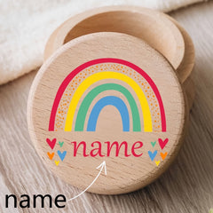 Personalized Rainbow Wooden Tooth Keepsake Box Engraved Name Colorful