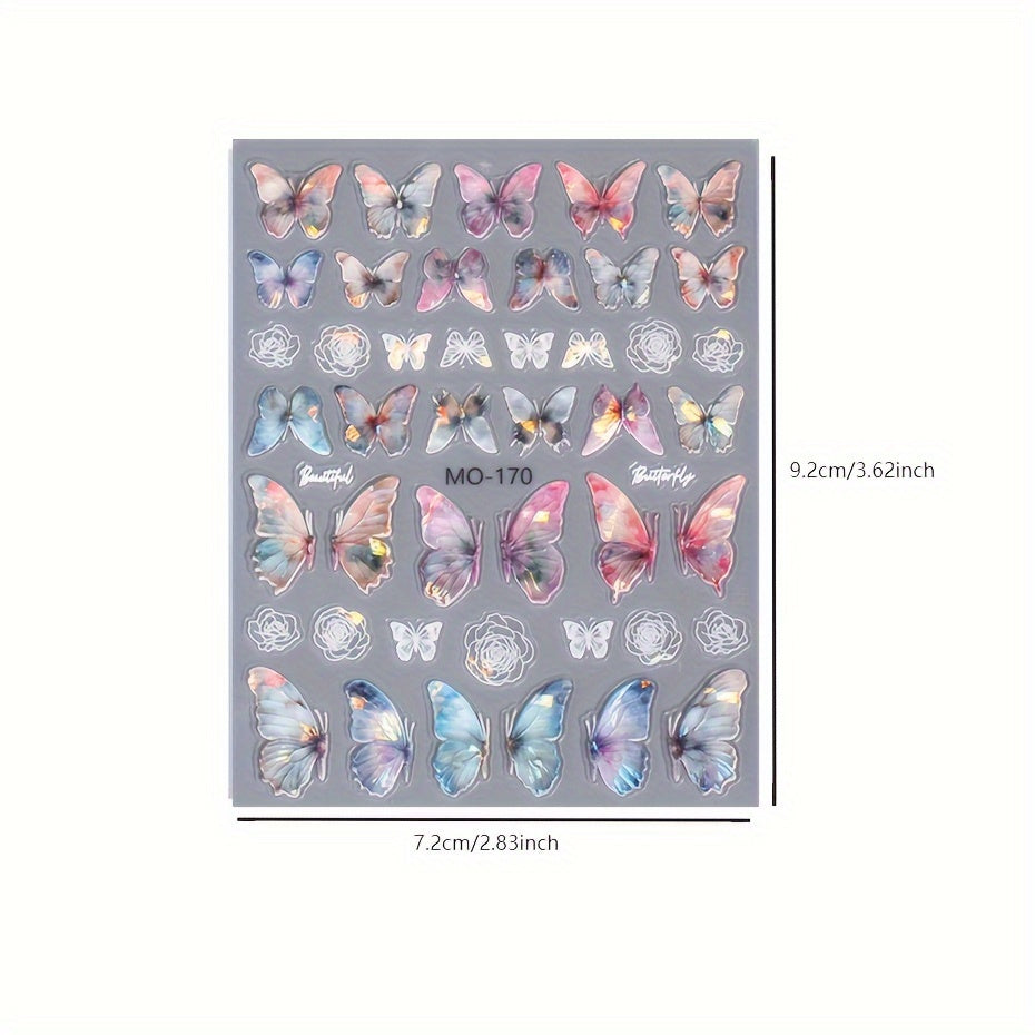 5D Holographic Butterfly Nail Stickers - Manicure Decoration Decals