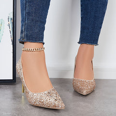 Women's Bling Sequins High Heels Glitter Pointed Toe Wedding Dress Pumps