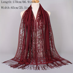 Floral Lace Scarf Shawl With Tassels Soft Mesh Fringe Wraps