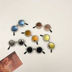 Kids Sun Protection Round Sunglasses with Faux Pearls