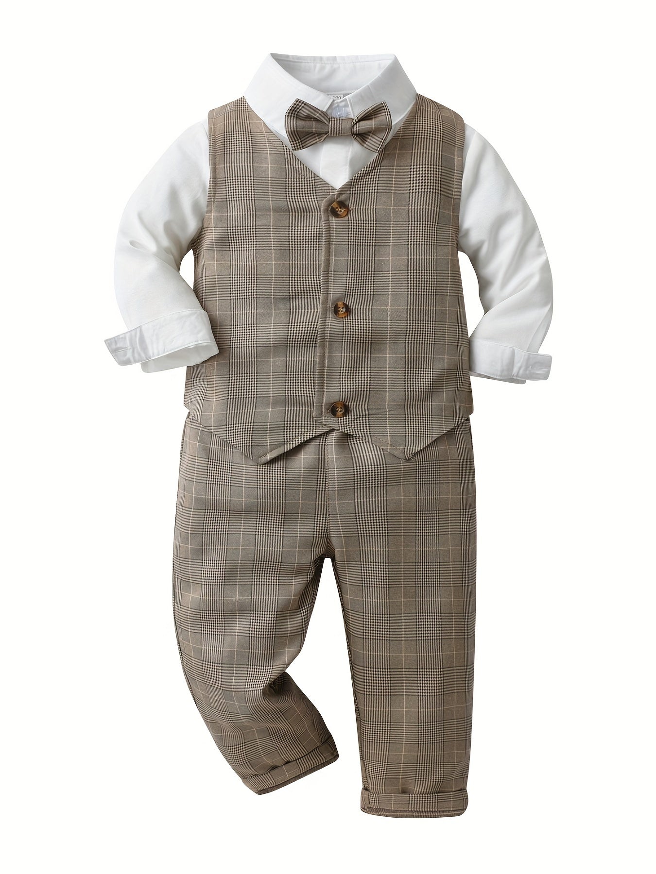 3pcs Baby Boys Bowtie Shirt & Vest & Pants Gentleman Set
