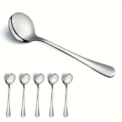 6pcs Stainless Steel Soup Spoons Round Dinner Table Spoons